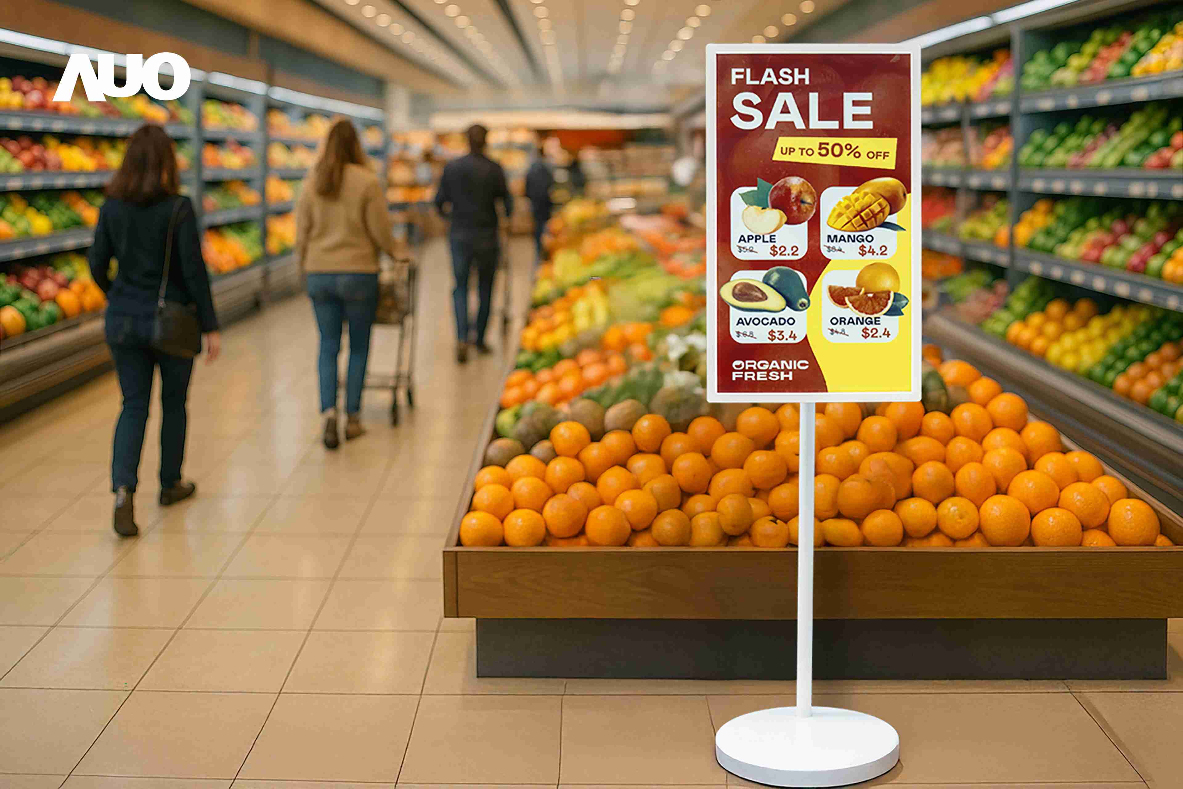 达擎首亮相低功耗、、全彩的〝aecoPost电子纸解决方案〞，，，仅在更新画面时需要微量的电力驱动，，，，无需布建电线的便捷设计，，，使其可灵活应用、、、、随意置放，，并可透过云端或行动装置app，，，轻松管理及排程广告内容，，，，晋升店头营销利器。。。